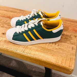 adidas Green Sneakers with Yellow Stripes